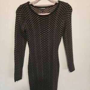 Express Black & Gold Metallic Snakeskin Sparkle Sweater Dress – Size Small